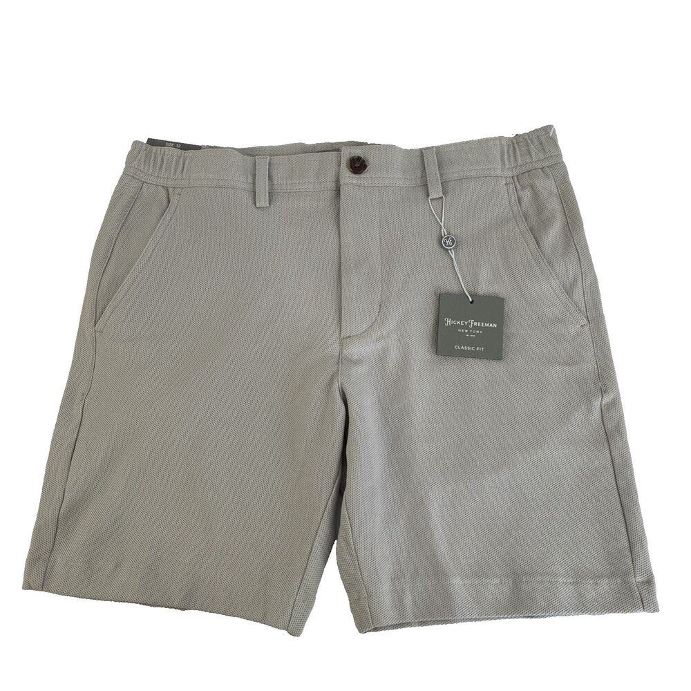 New Mens Hickey Freeman Classic Fit Golf Shorts Size 32 NWT Stone Cotton